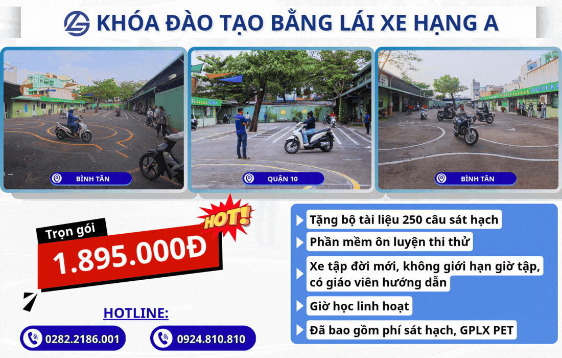 đăng ký học thi bằng lái xe máy hạng A tại trung tâm Lâm Gia với học phí 1.895.000đ
