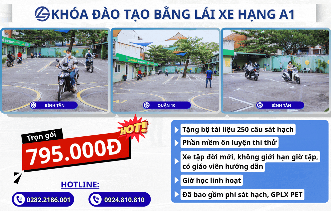 đăng ký học thi bằng lái xe máy hạng A1 tại trung tâm lâm gia với học phí 795.000đ