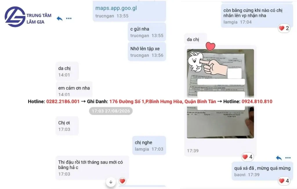 Feedback khách hàng khi đăng ký học bằng lái xe tại trung tâm Lâm Gia